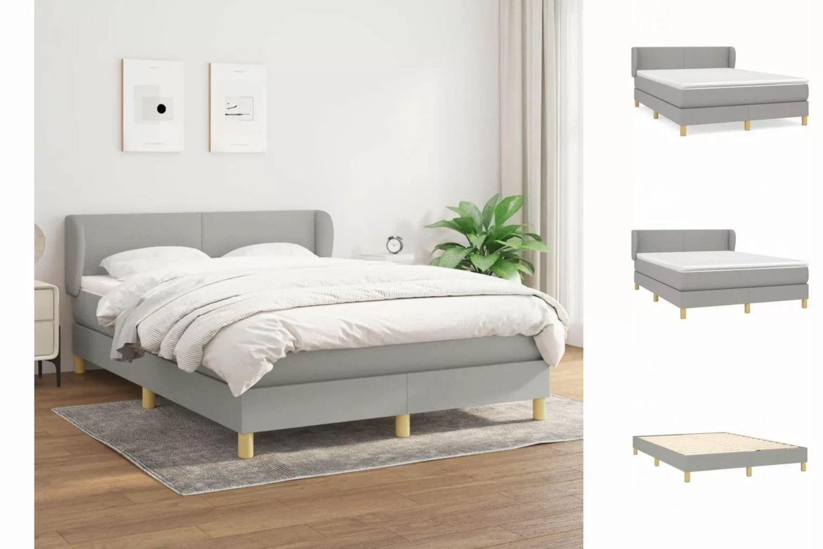 vidaXL Bettgestell Boxspringbett mit Matratze Hellgrau 140x190 cm Stoff Bet günstig online kaufen