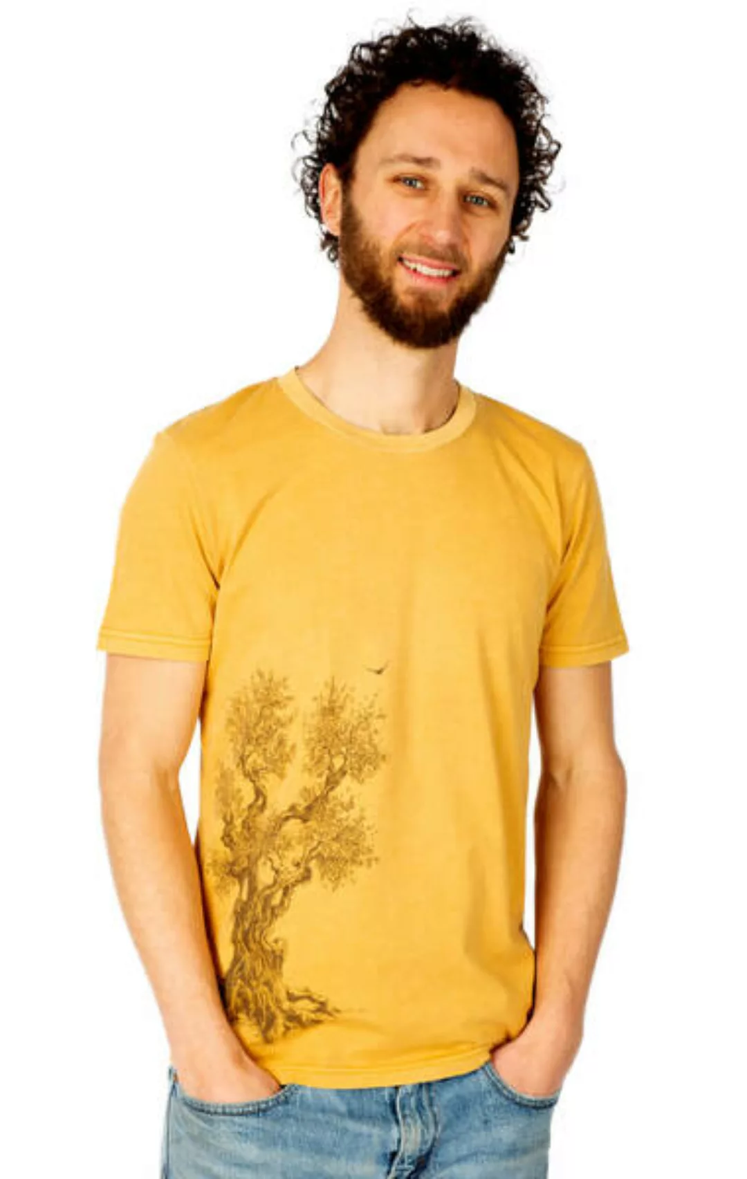 Shirt Aus Biobaumwolle Fairwear Für Herren "Olive Tree" In Ocre-gelb günstig online kaufen
