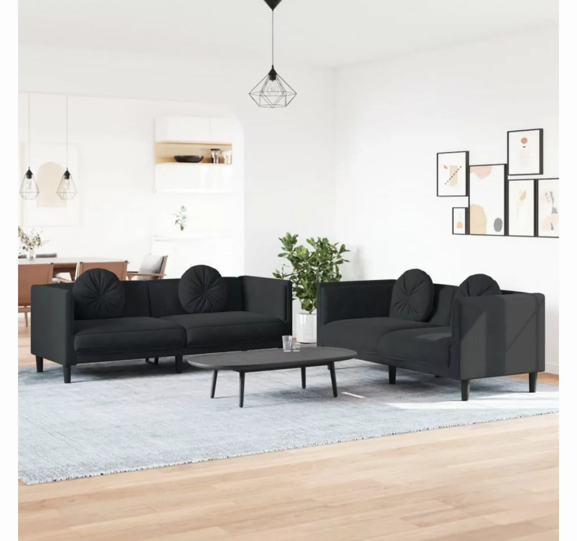 vidaXL Sofa Sofagarnitur Set mit Kissen Samt, 2-tlg., Schwarz günstig online kaufen