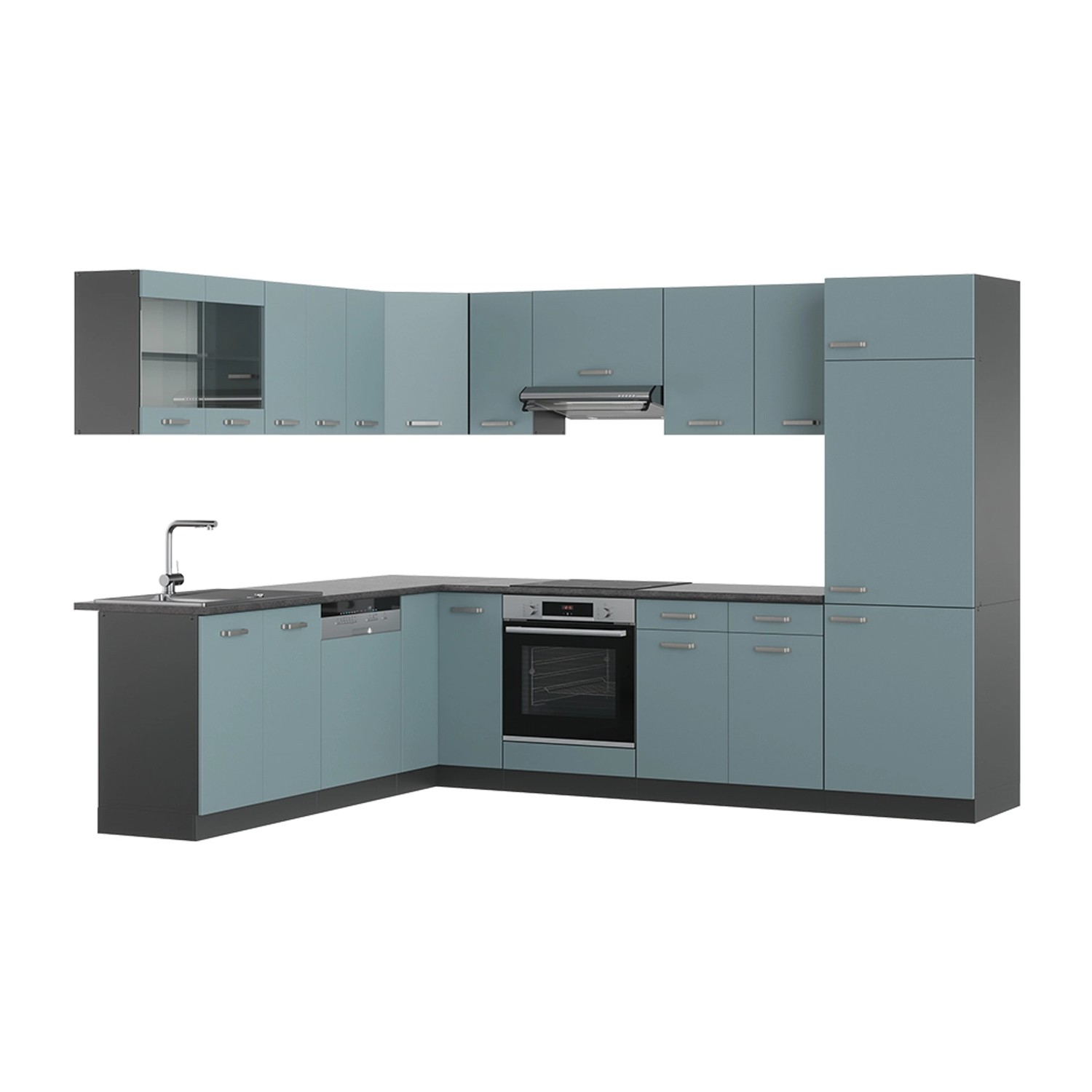Vicco Winkelküche R-Line, Blau-Grau/Anthrazit, 227 x günstig online kaufen