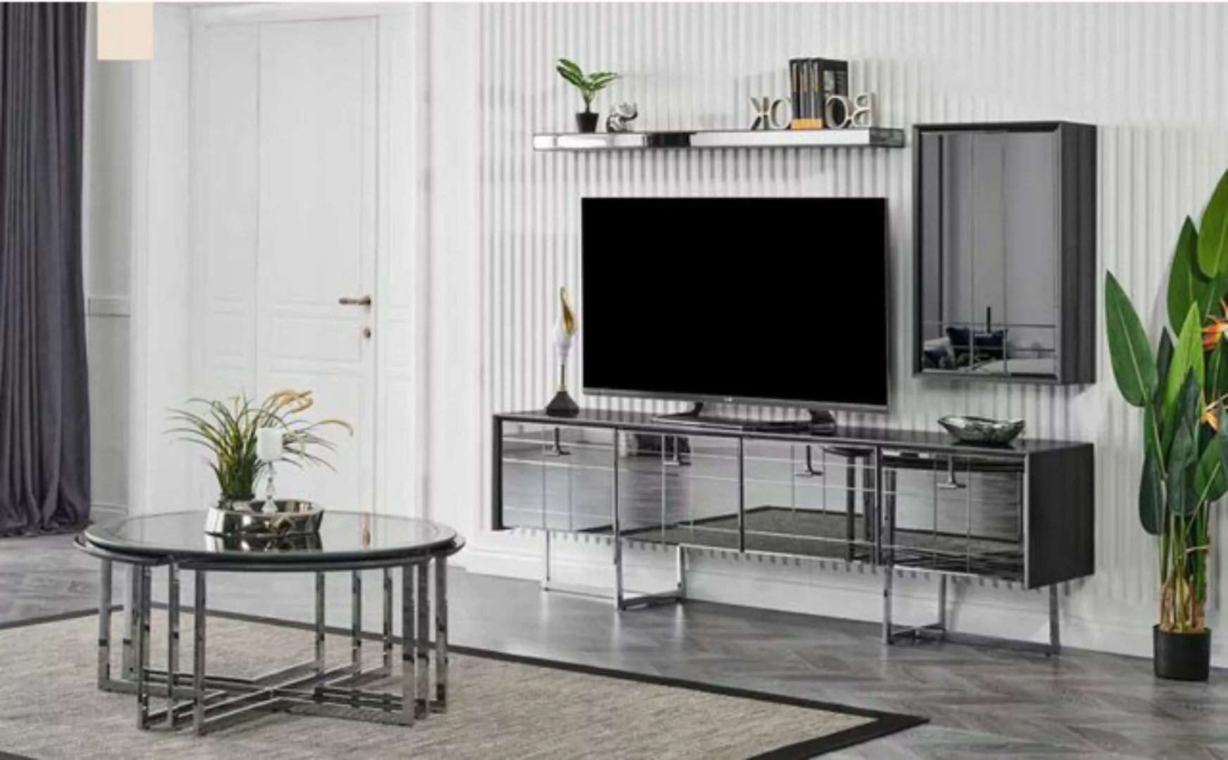 Xlmoebel Sofa Wohnzimmer Möbelset Loft aus Glas mit TV-Ständer und Schrankw günstig online kaufen