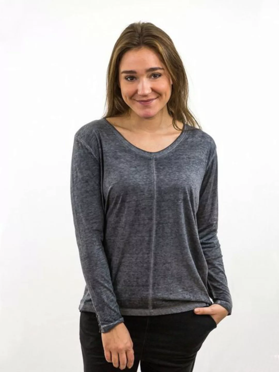 DAILY´S Langarmshirt KERSTIN: Damen Longsleeve mit abgerundetem V-Ausschnit günstig online kaufen