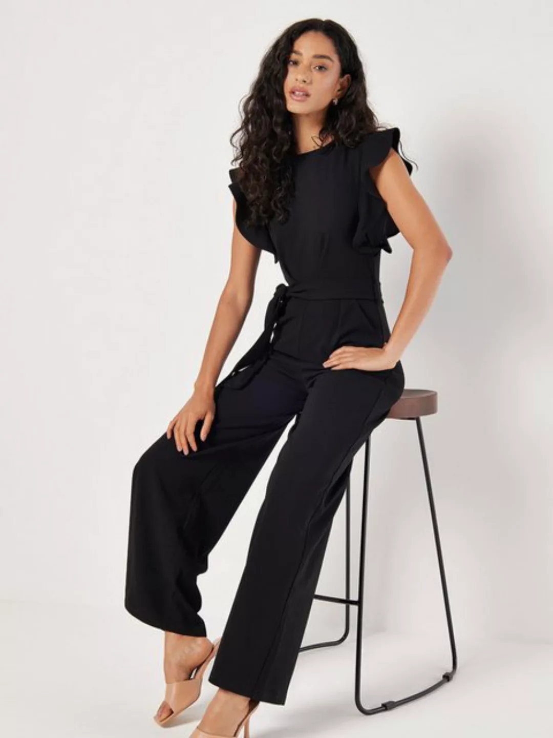 Apricot Jumpsuit mit gerafften Ärmeln, (2-tlg., Stoffgürtel) mit Bindegürte günstig online kaufen