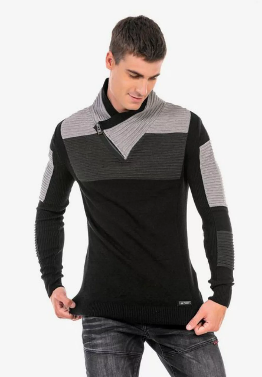 Cipo & Baxx Strickpullover mit tollem Kragen günstig online kaufen