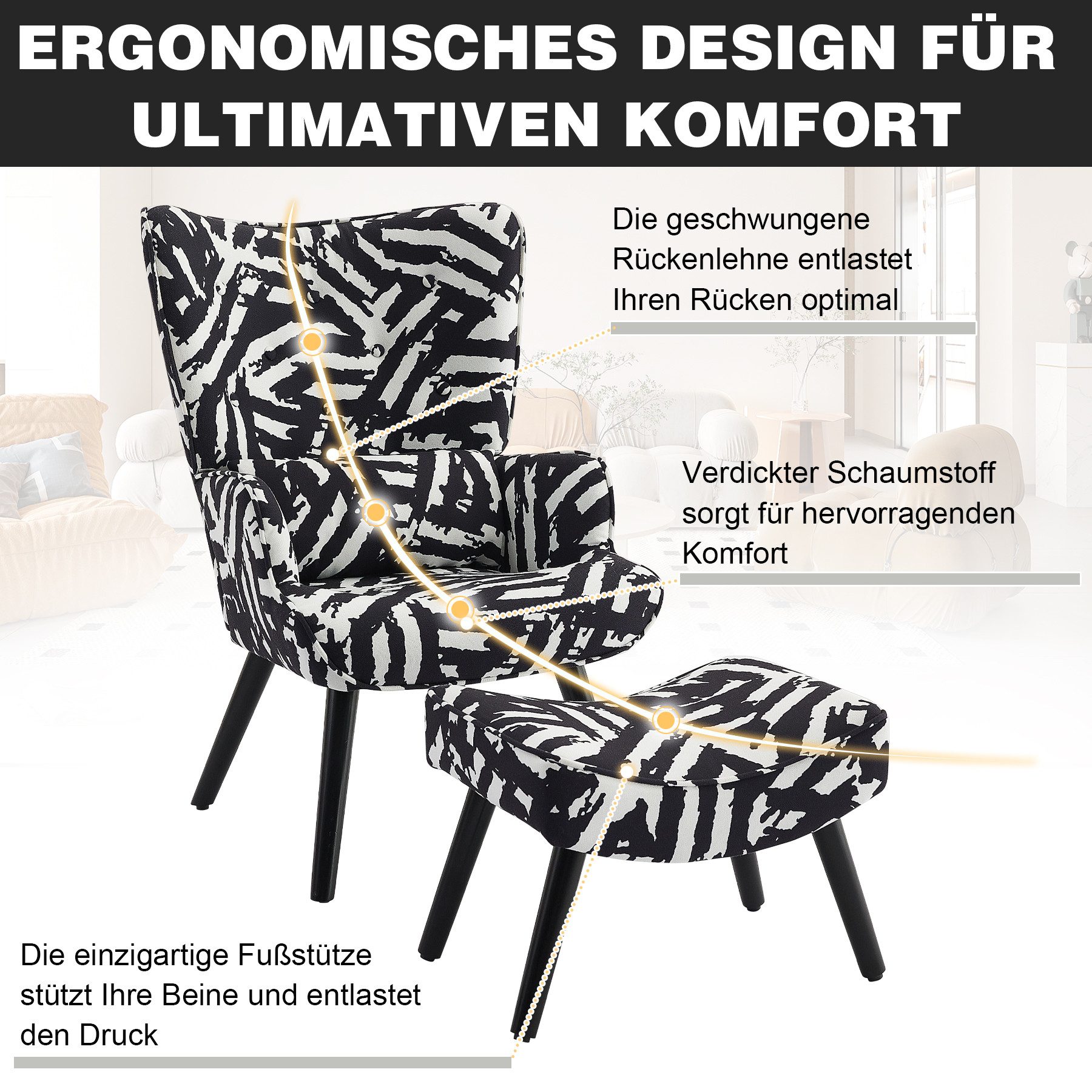 HomeMiYN Ohrensessel Relaxsessel Lehnstühle Patchwork Ohrensessel günstig online kaufen