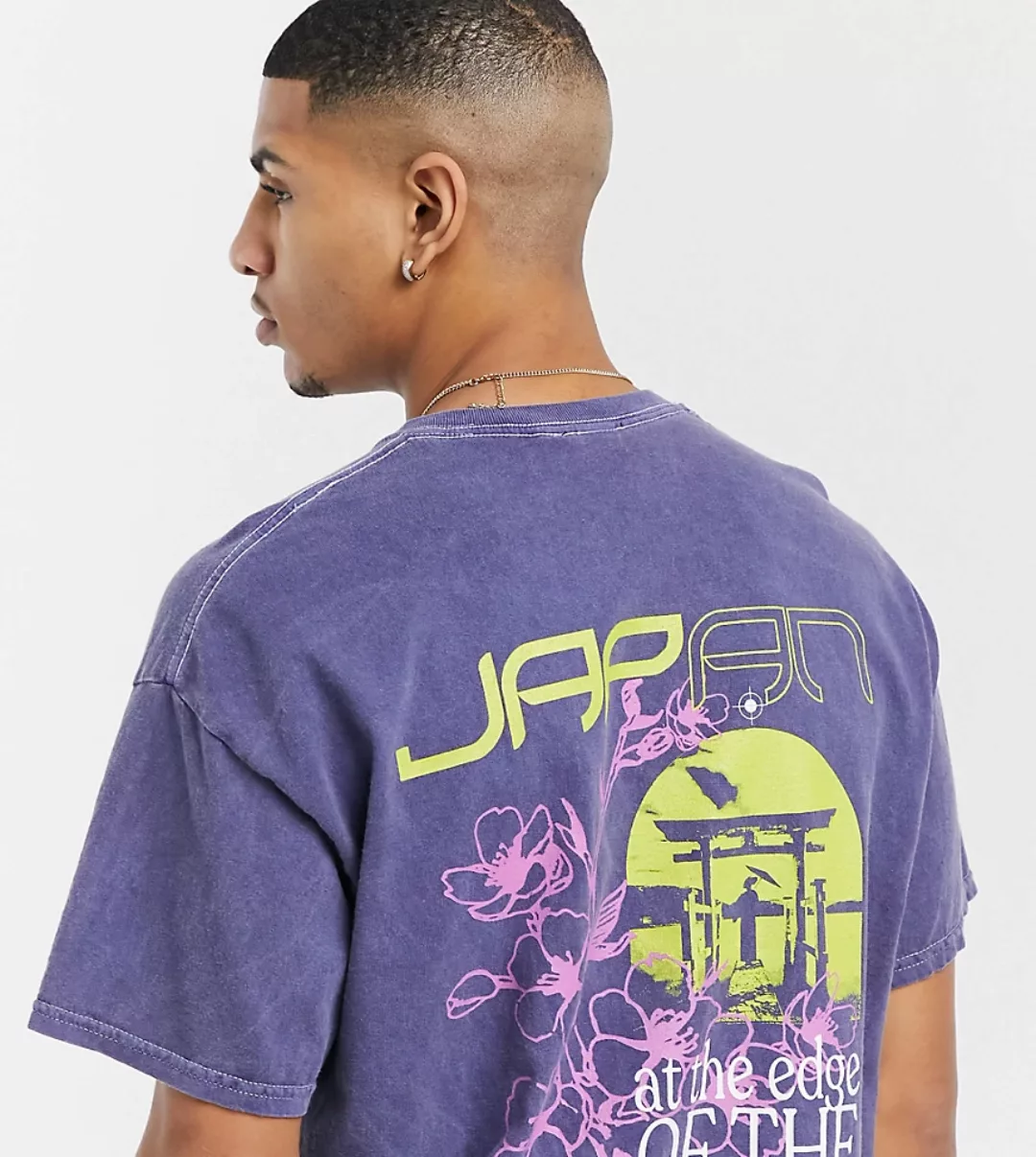 New Look – Oversize-T-Shirt mit „Japan”-Rückenprint in überfärbtem Blau günstig online kaufen