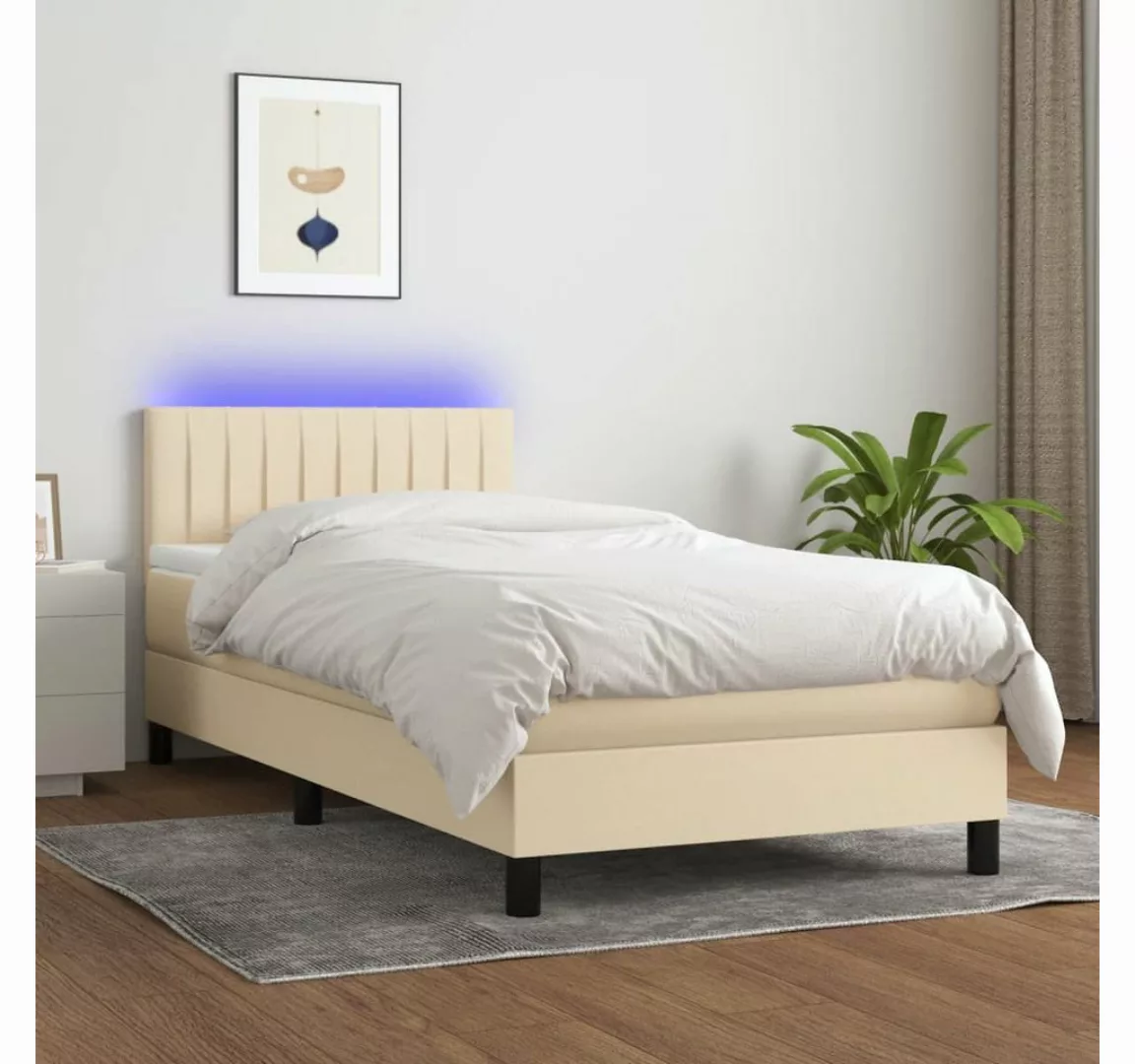 vidaXL Boxspringbett Boxspringbett mit Matratze LED Creme 90x200 cm Stoff B günstig online kaufen