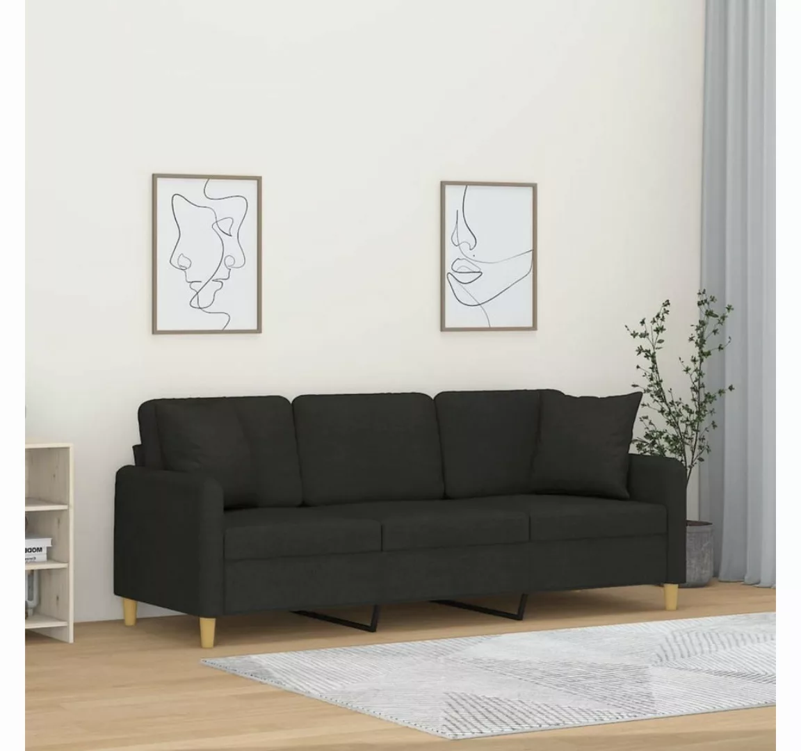 vidaXL Sofa 3-Sitzer-Sofa mit Zierkissen Schwarz 180 cm Stoff günstig online kaufen