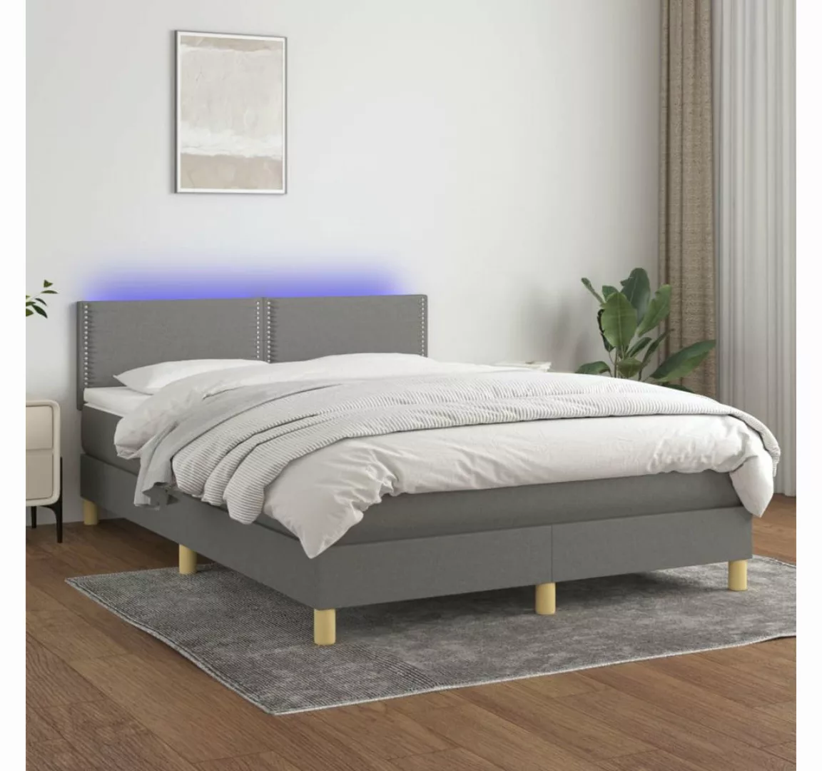 vidaXL Boxspringbett Boxspringbett mit Matratze LED Dunkelgrau 140x200 cm S günstig online kaufen