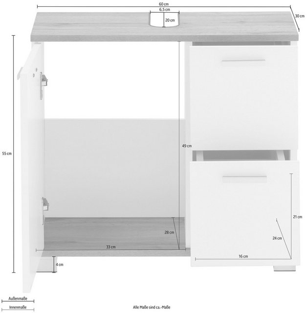 loft24 Waschbeckenunterschrank Badia Badezimmerschrank, Badmöbel, Badezimme günstig online kaufen