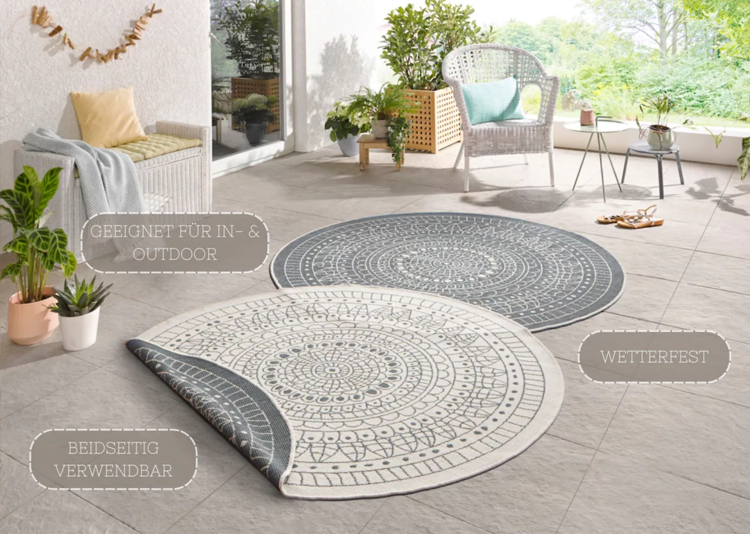 NORTHRUGS Teppich »Porto Wendeteppich«, rund, 5 mm Höhe, In-& Outdoor, Wett günstig online kaufen