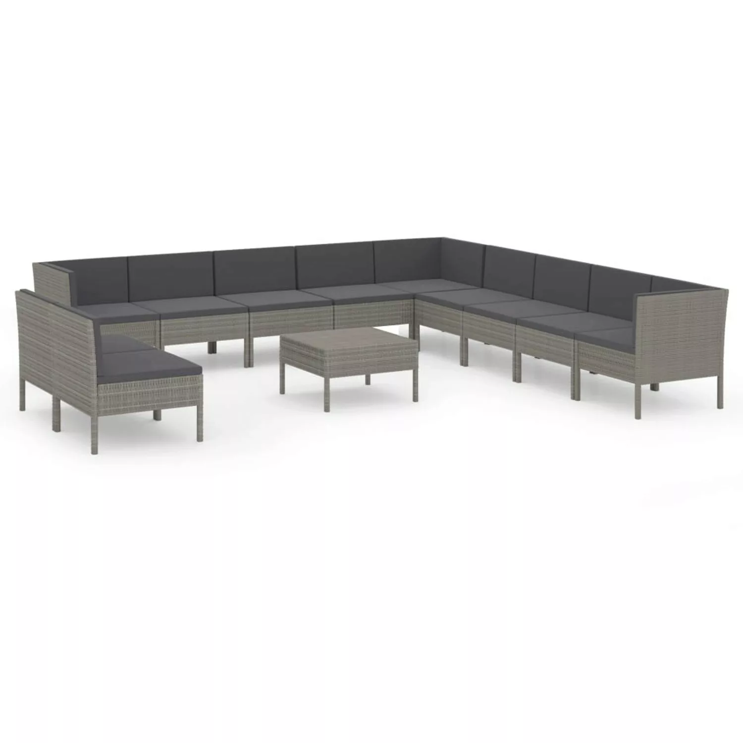 12-tlg. Garten-lounge-set Mit Auflagen Poly Rattan Grau günstig online kaufen