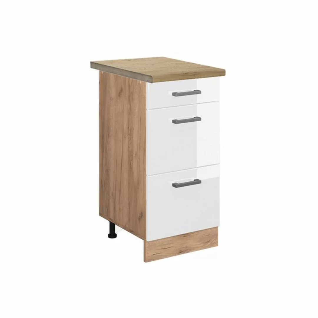 Vicco Unterschrank R-Line, Weiß Hochglanz/Goldkraft Eiche, 40 cm mit Schubl günstig online kaufen