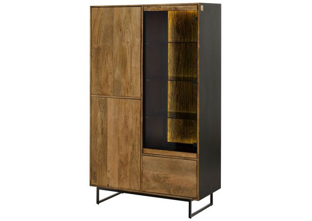 Massivmoebel24 Standvitrine (Mango / Altholz 110x47x182 schwarz / natur lac günstig online kaufen