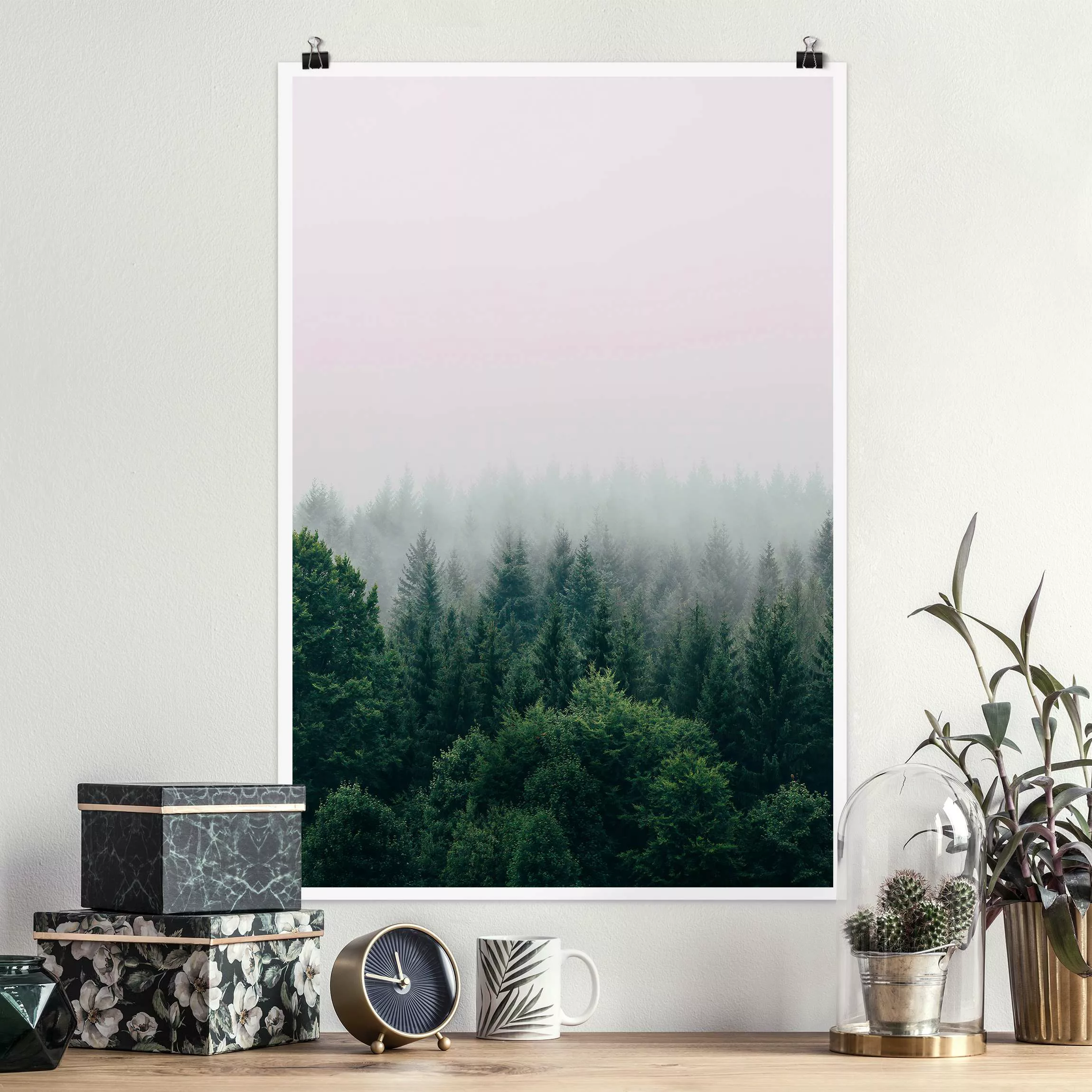 Poster Wald im Nebel Dämmerung günstig online kaufen