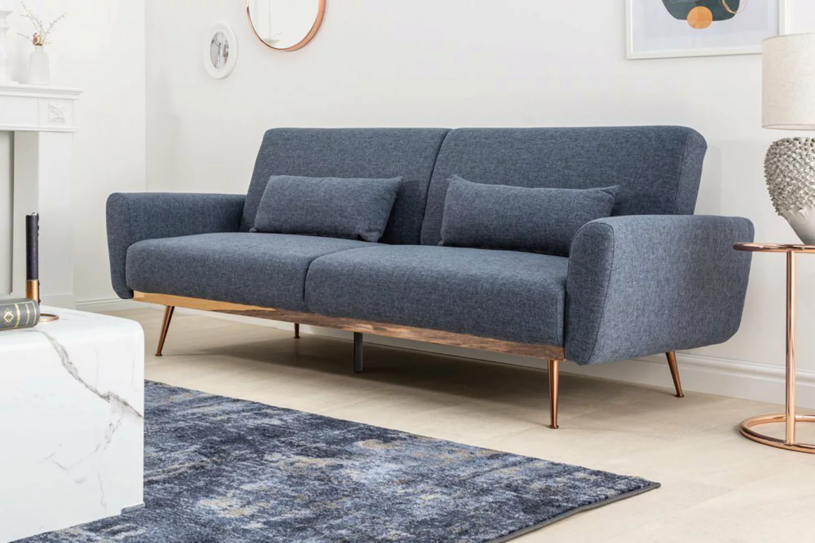 riess-ambiente Schlafsofa BELLEZZA 210cm blau / roségold, Wohnzimmer · Stof günstig online kaufen