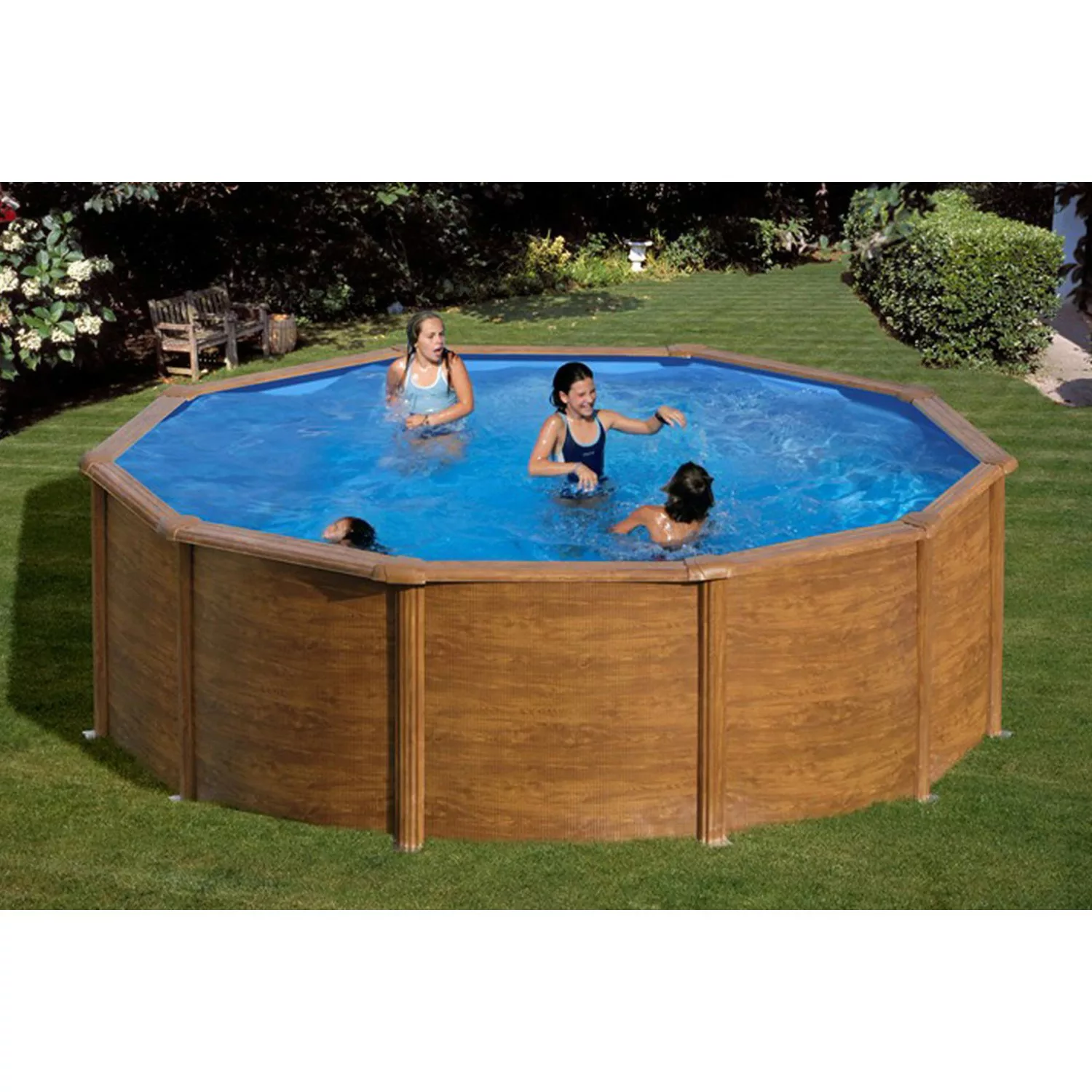 Summer Fun Stahlwand Pool-Set Holz-Dekor RHODOS Aufstellb. rund Ø 460 x 120 günstig online kaufen