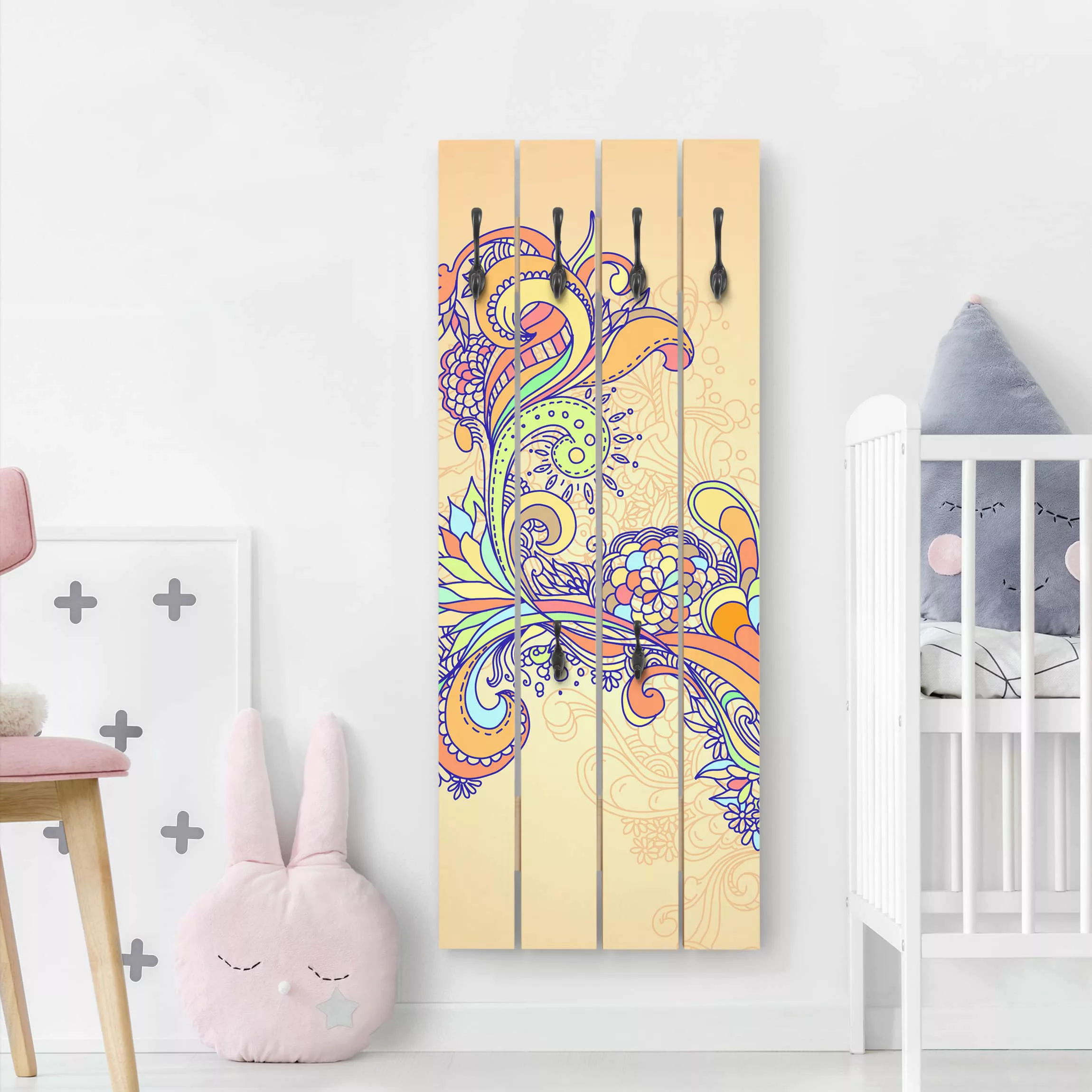 Wandgarderobe Holzpalette Kunstdruck Sommerillustration günstig online kaufen