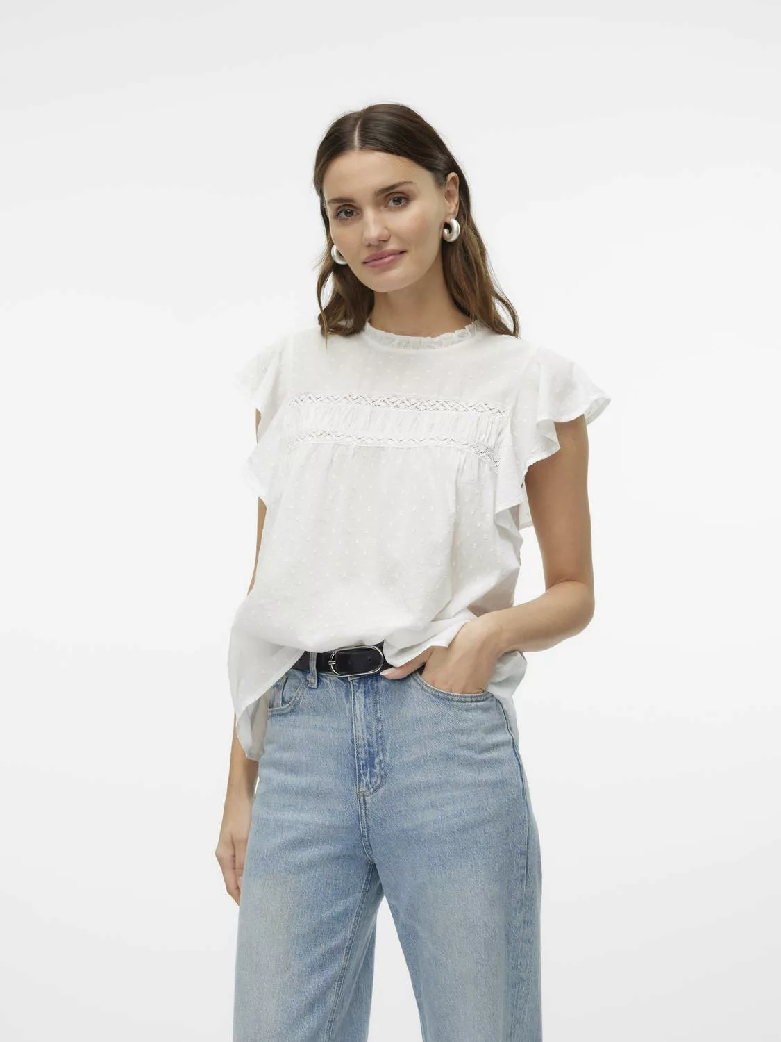 Vero Moda Kurzarmbluse Trine (1-tlg) Drapiert/gerafft, Rüschen, Volant, Spi günstig online kaufen