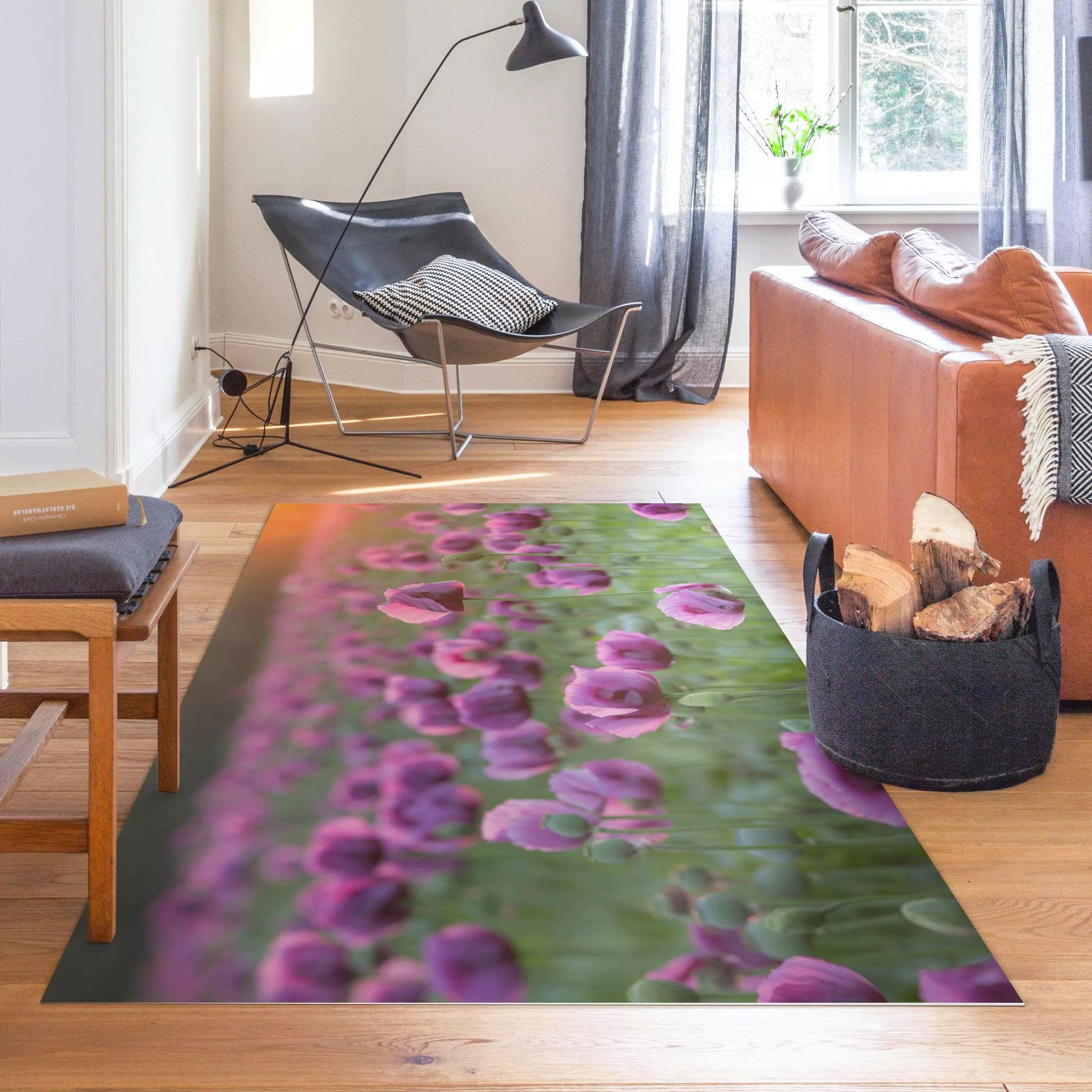 Vinyl-Teppich Violette Schlafmohn Blumenwiese im Frühling günstig online kaufen