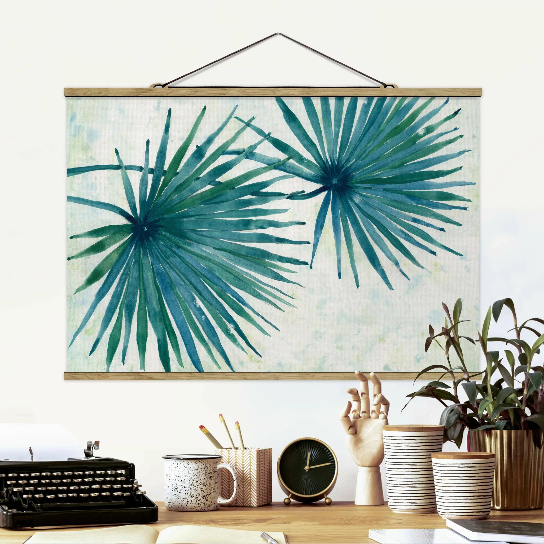 Stoffbild mit Posterleisten Tropische Palmenblätter Close-Up günstig online kaufen