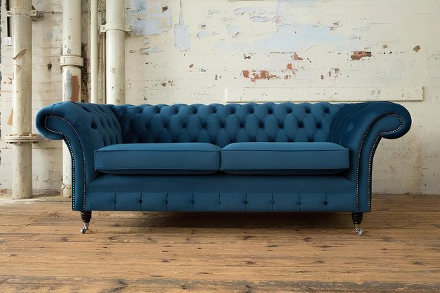 Xlmoebel Sofa Neu Chesterfield 3-Sitzer XXL Sofa in Blau aus Textil und Led günstig online kaufen