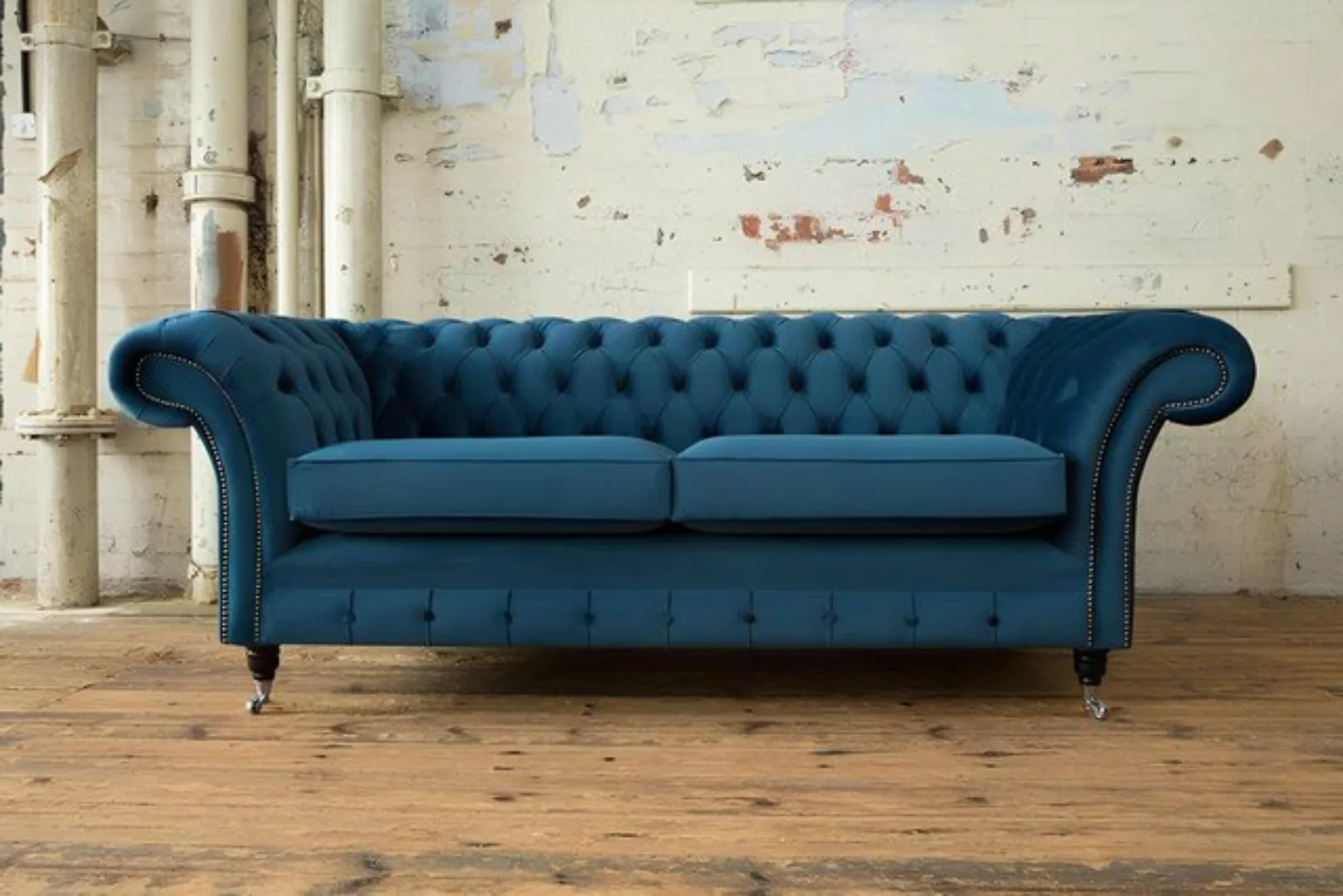 Xlmoebel Sofa Neu Chesterfield 3-Sitzer XXL Sofa in Blau aus Textil und Led günstig online kaufen