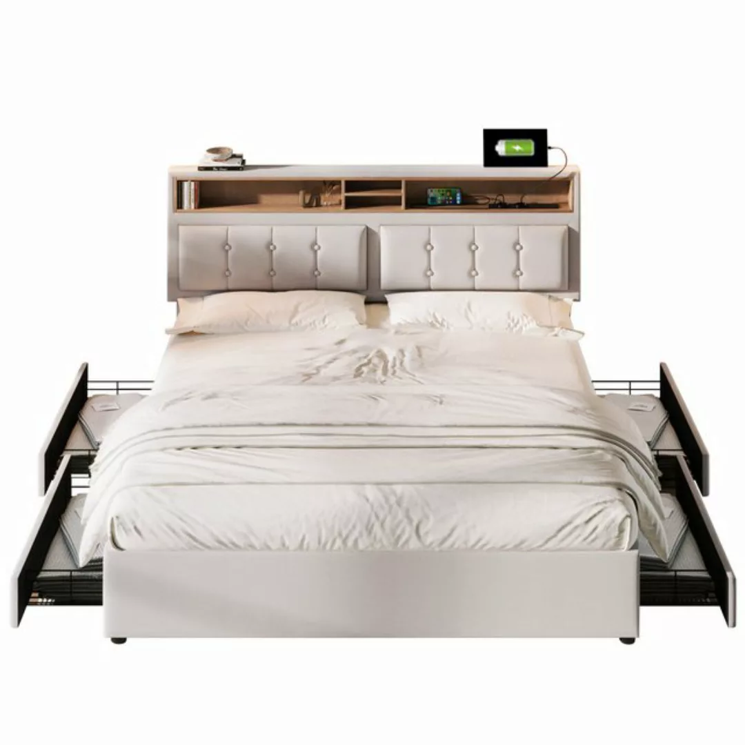 Refined Living Polsterbett Doppelbett Stauraumbett Bett mit verstellbarem K günstig online kaufen