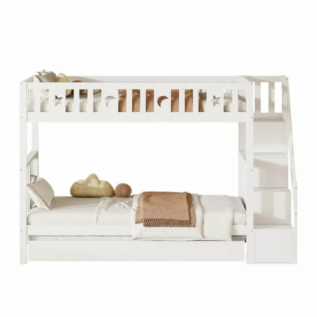 Flieks Etagenbett, Kinderbett 90x200cm mit Ausziehbett 90x190cm und Staurau günstig online kaufen