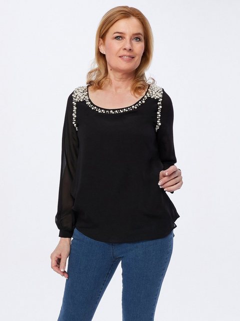 Sarah Kern Blusenshirt Longsleeve figurumspielend mit Perlen bestickt günstig online kaufen