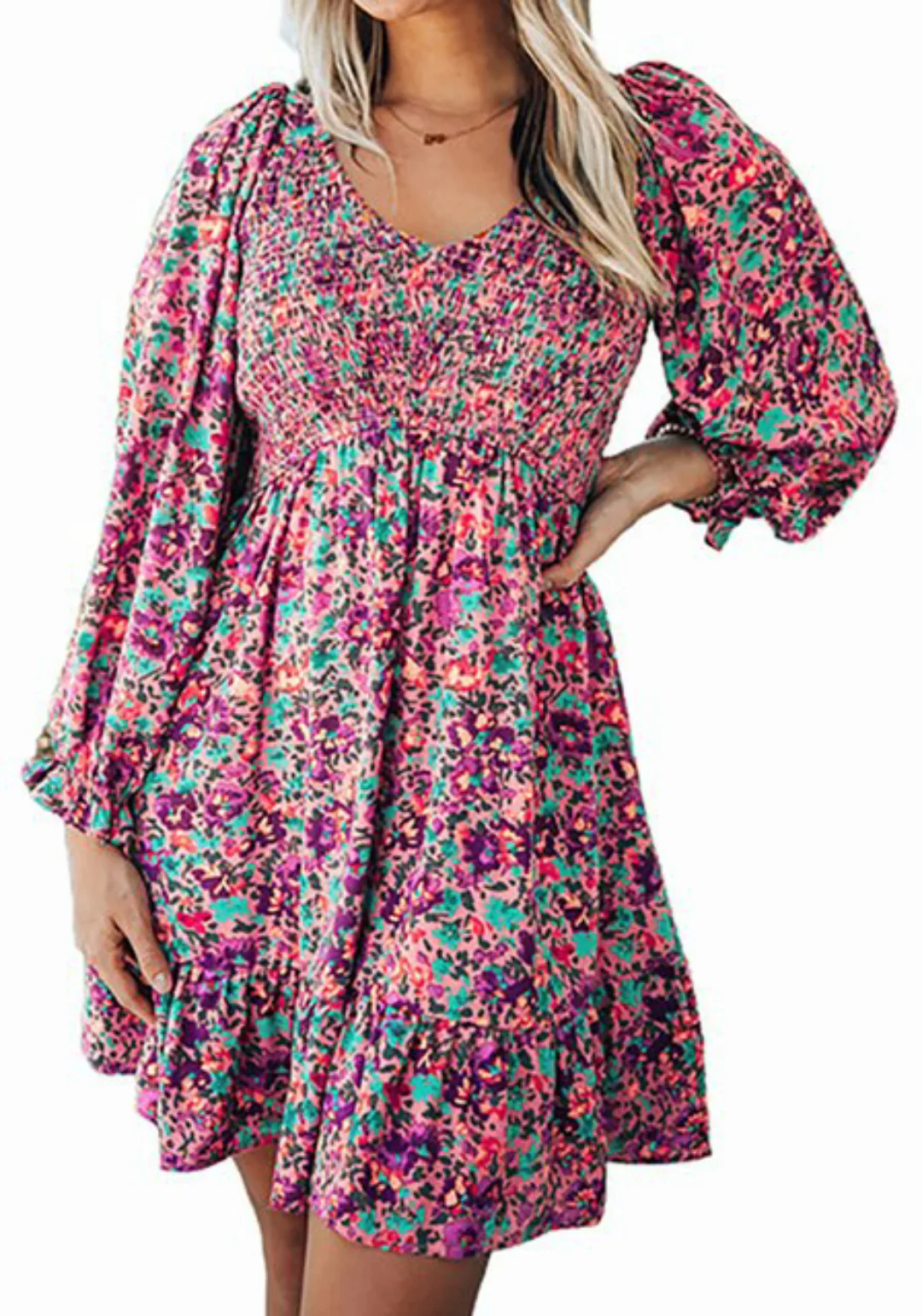 Babarella Sommerkleid DMKL-40 Damen Langarm Kleid mit Blumen günstig online kaufen