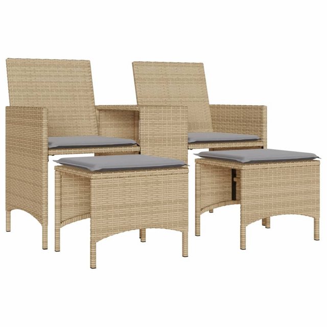 vidaXL Loungesofa Gartensofa 2-Sitzer mit Tisch und Hockern Beige Poly Ratt günstig online kaufen