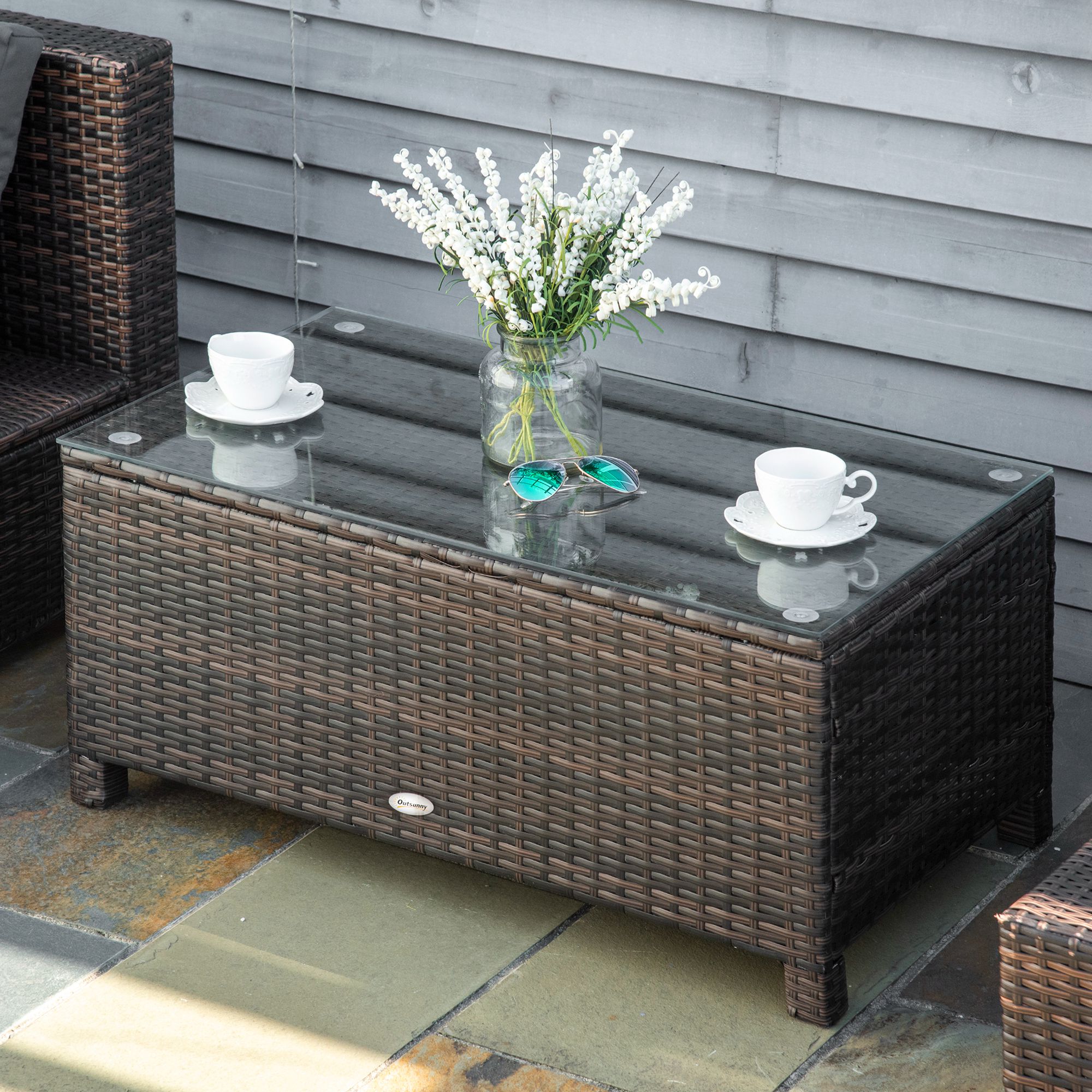 Outsunny Garten Beistelltisch Couchtisch aus wetterfestem Polyrattan, braun günstig online kaufen