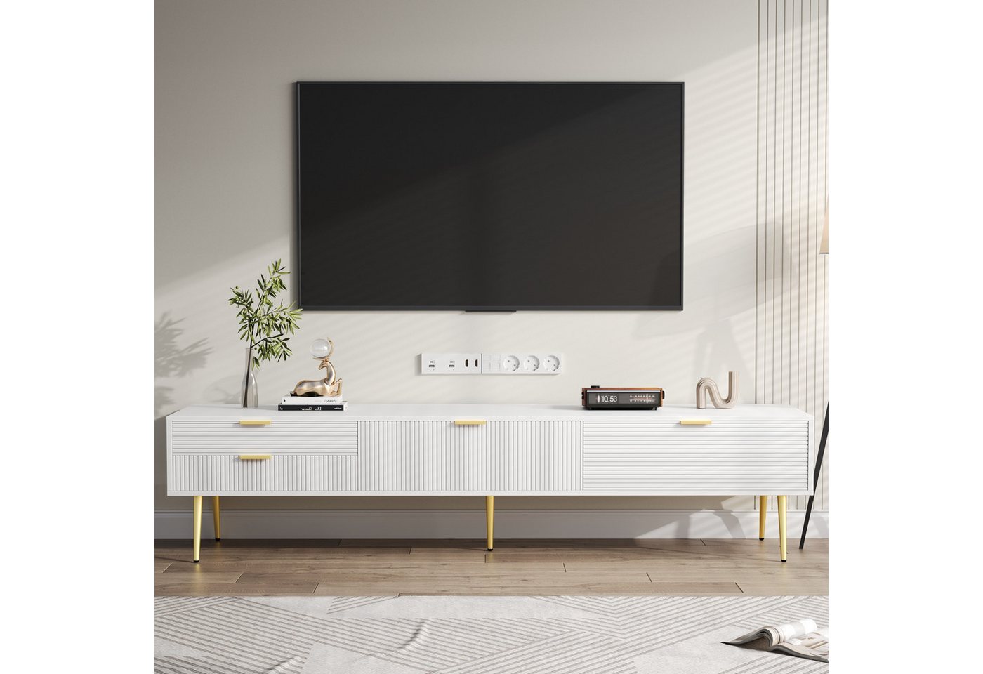 Furnishings Home TV-Schrank lowboard TV-Tisch, geriffelte Front Breite 175 günstig online kaufen