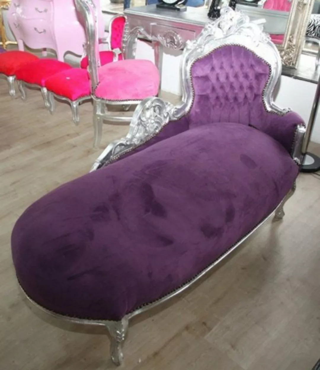 Casa Padrino Chaiselongue Barock Chaiselongue "King" Lila/Silber günstig online kaufen