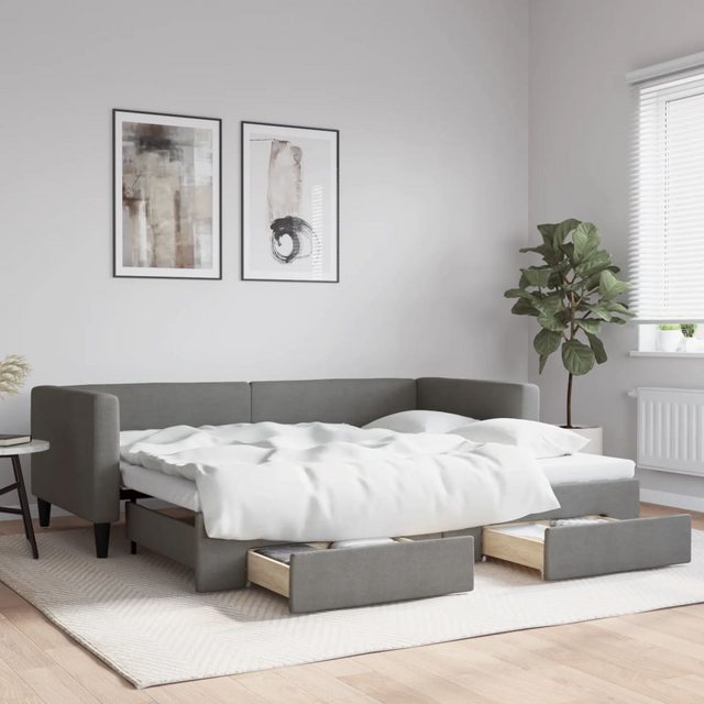 vidaXL Bett Tagesbett Ausziehbar mit Schubladen Dunkelgrau 90x190 cm Stoff günstig online kaufen