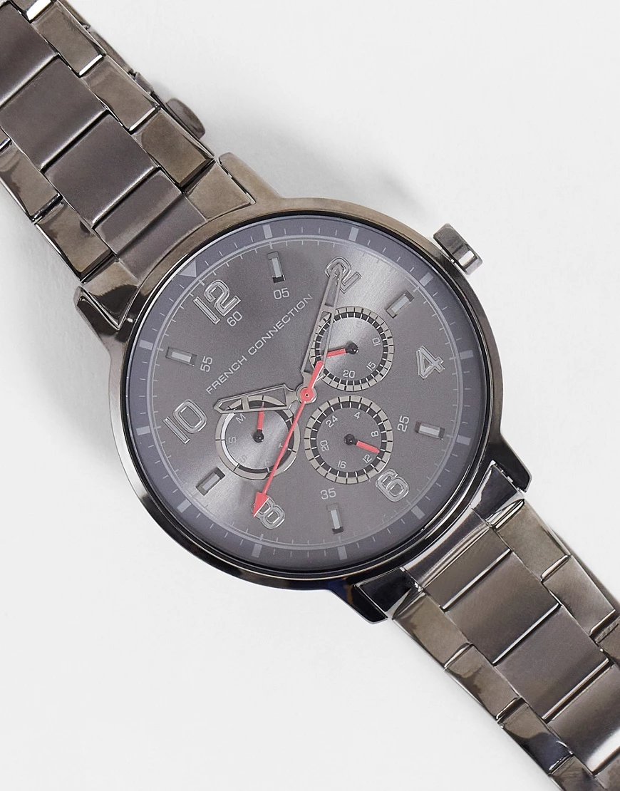 French Connection – Uhr in Stahlgrau mit Gliederkettenband-Silber günstig online kaufen