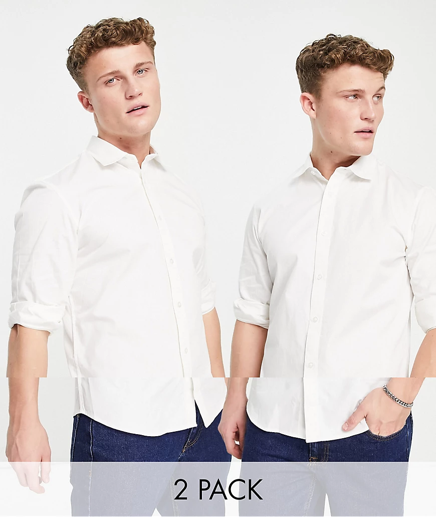 Selected Homme – Schmales Hemd aus Bio-Baumwollmix in Weiß, 2er-Pack günstig online kaufen