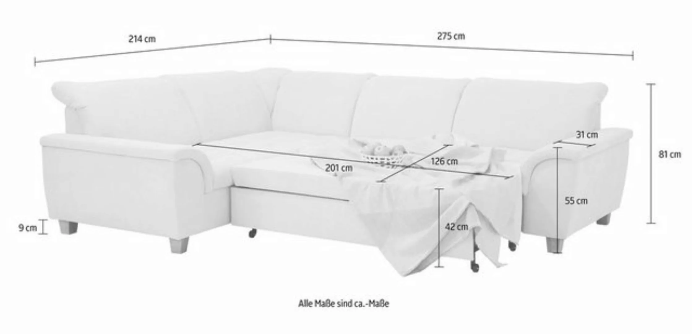 Home affaire Ecksofa "Lyla L-Form", wahlweise mit Rückenfunktion und Bettfu günstig online kaufen