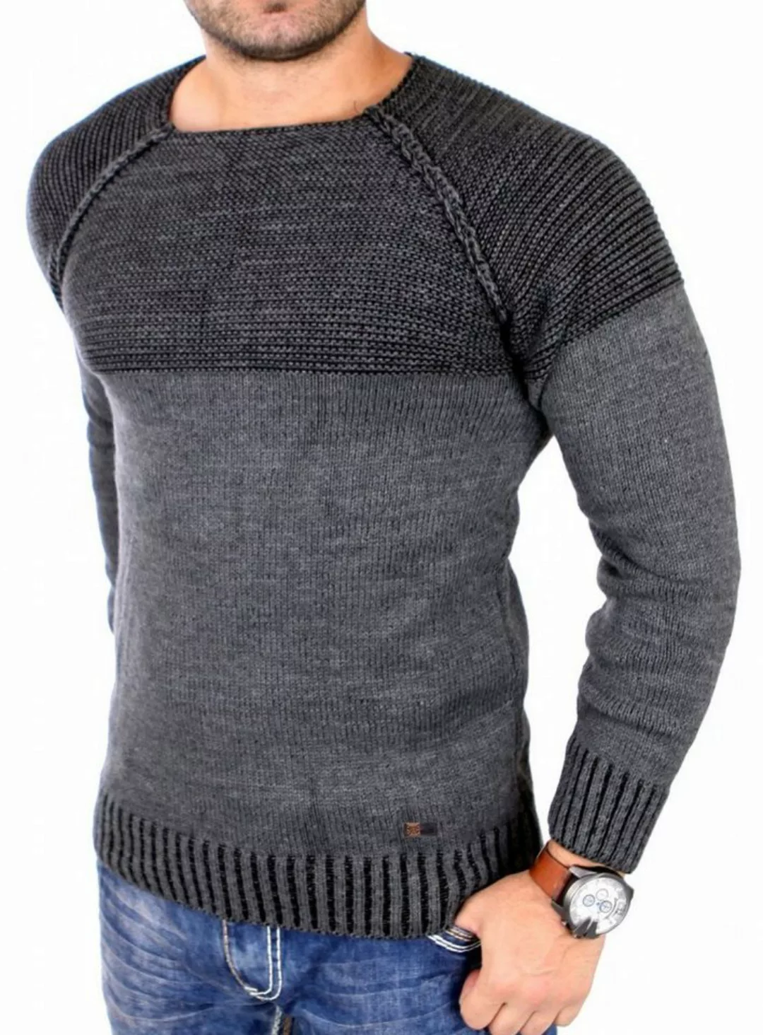 Reslad Strickpullover Reslad Strickpullover Herren Two Tone Rundhals Pullov günstig online kaufen