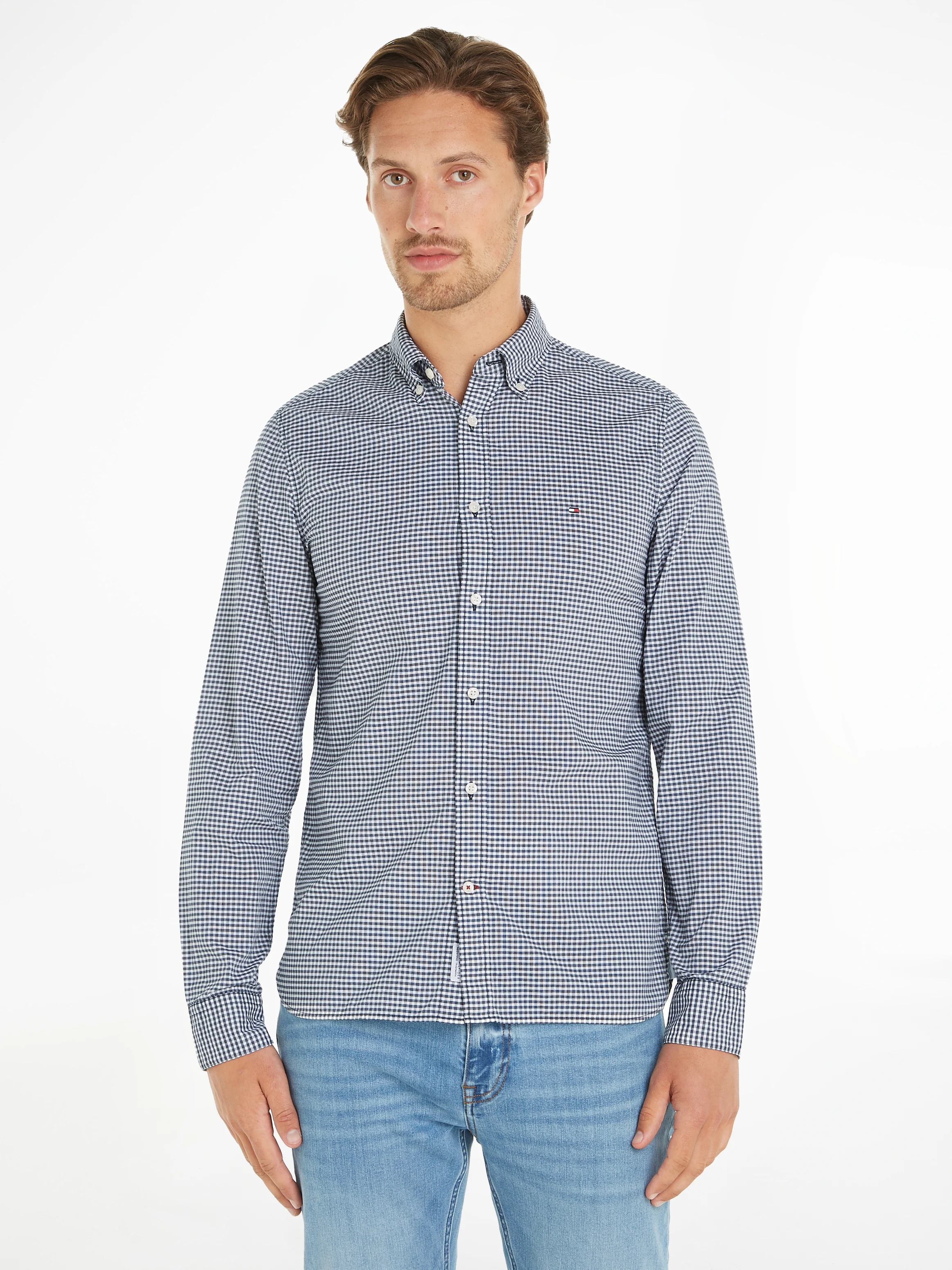 Tommy Hilfiger Karohemd "FLEX TEXTURED GINGHAM SF SHIRT", mit kleiner Logos günstig online kaufen