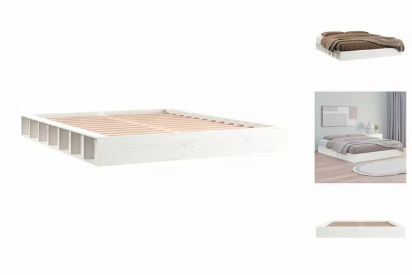 vidaXL Bettgestell Massivholzbett Weiß 120x200 cm Bett Bettgestell Holz Bet günstig online kaufen