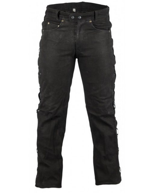 MDM Lederhose Herren Bikerjeans Lederhose Nubuk schwarz seitlich geschnürt günstig online kaufen