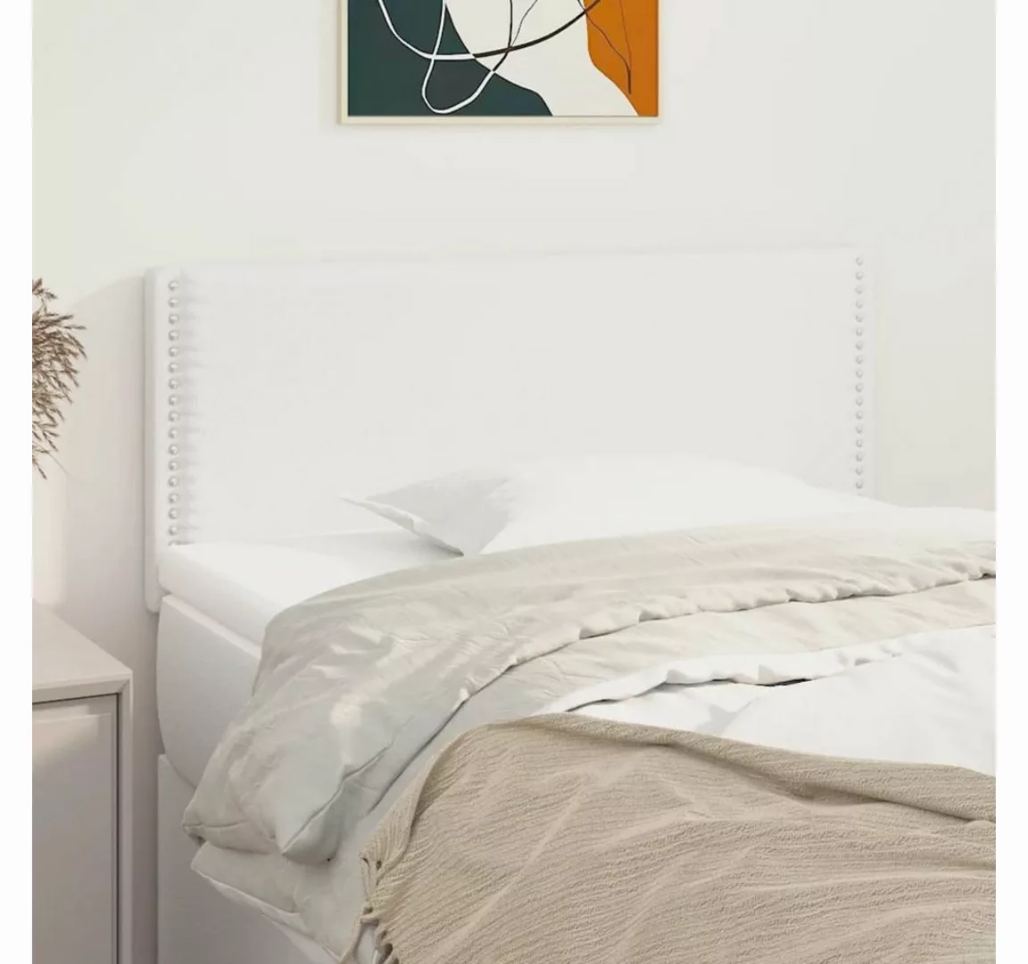 vidaXL Bett, Kopfteil Weiß 90x5x78/88 cm Kunstleder günstig online kaufen