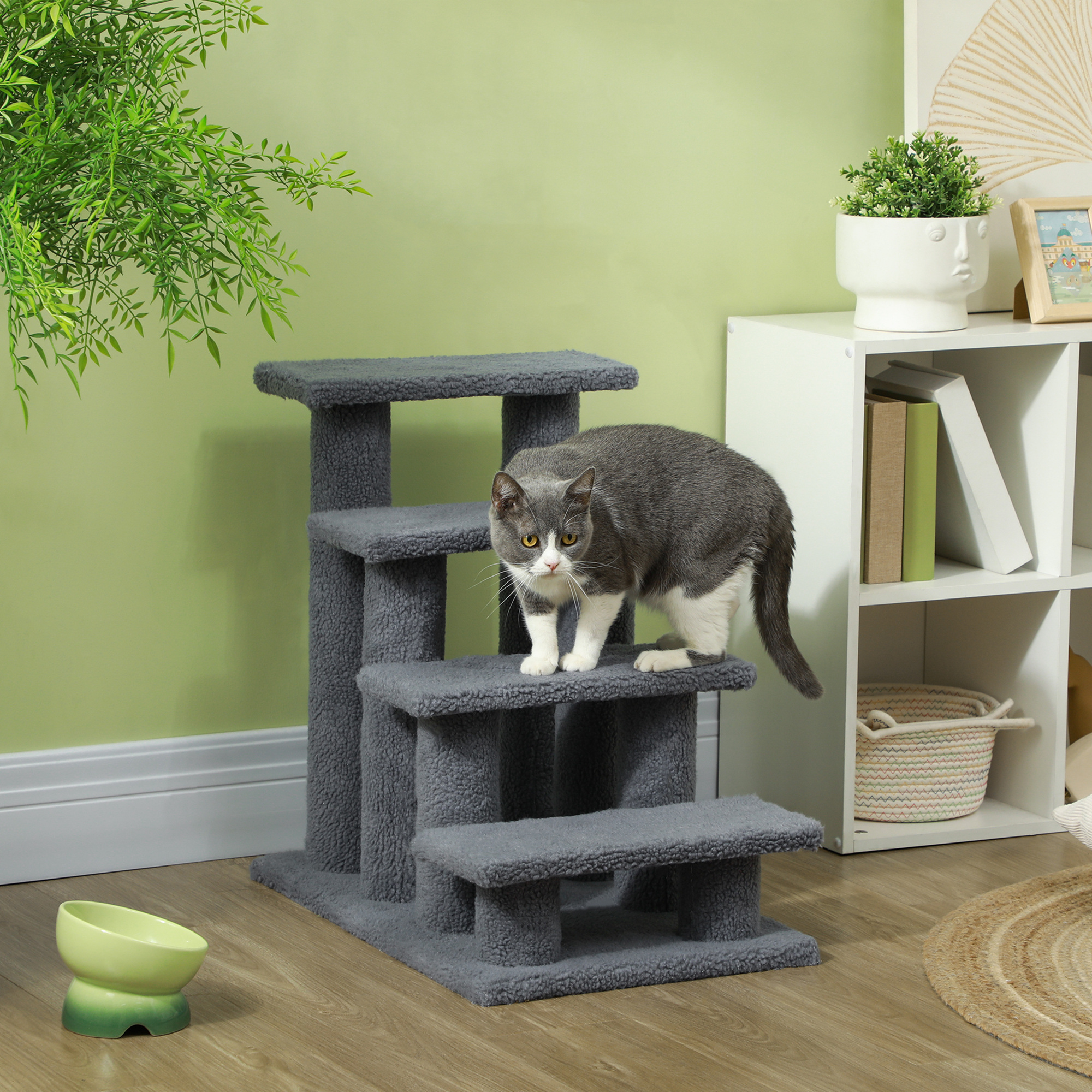 PawHut Tiertreppe Katzentreppe Hundetreppe 4 Stufen Grau 63,5x43x60cm für K günstig online kaufen