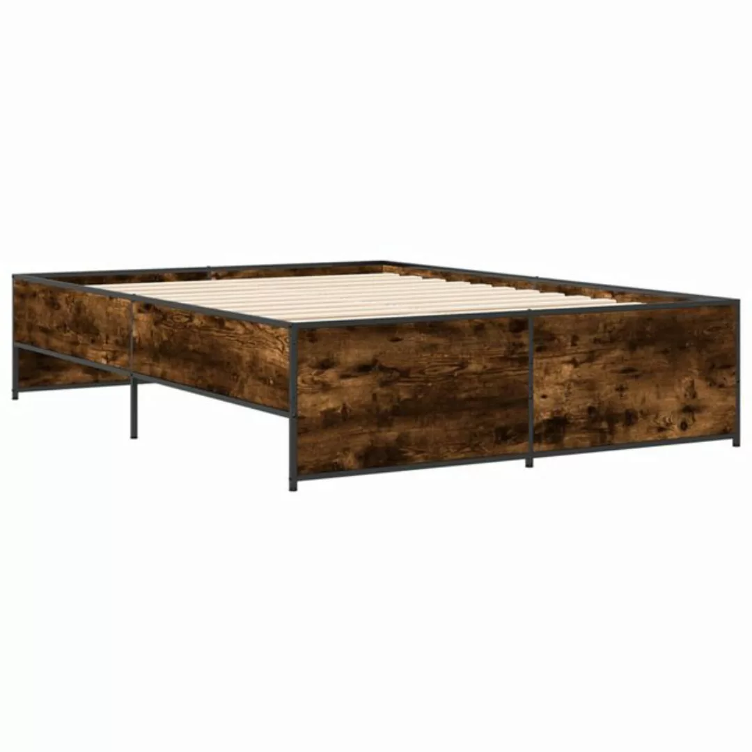 vidaXL Bett Bettgestell Räuchereiche 120x190 cm Holzwerkstoff und Metall günstig online kaufen