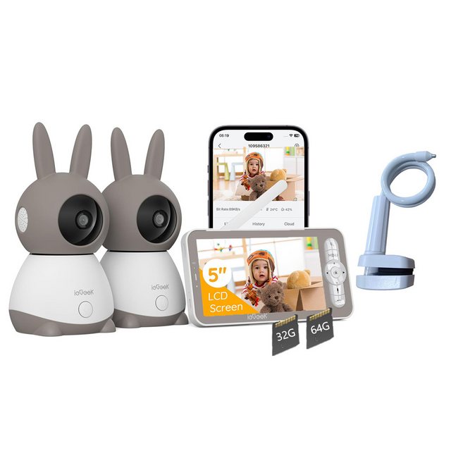 ieGeek Babyphone Babyphone mit 2 Kamera 2K/3MP 5 Zoll mit Halterung mit 32& günstig online kaufen