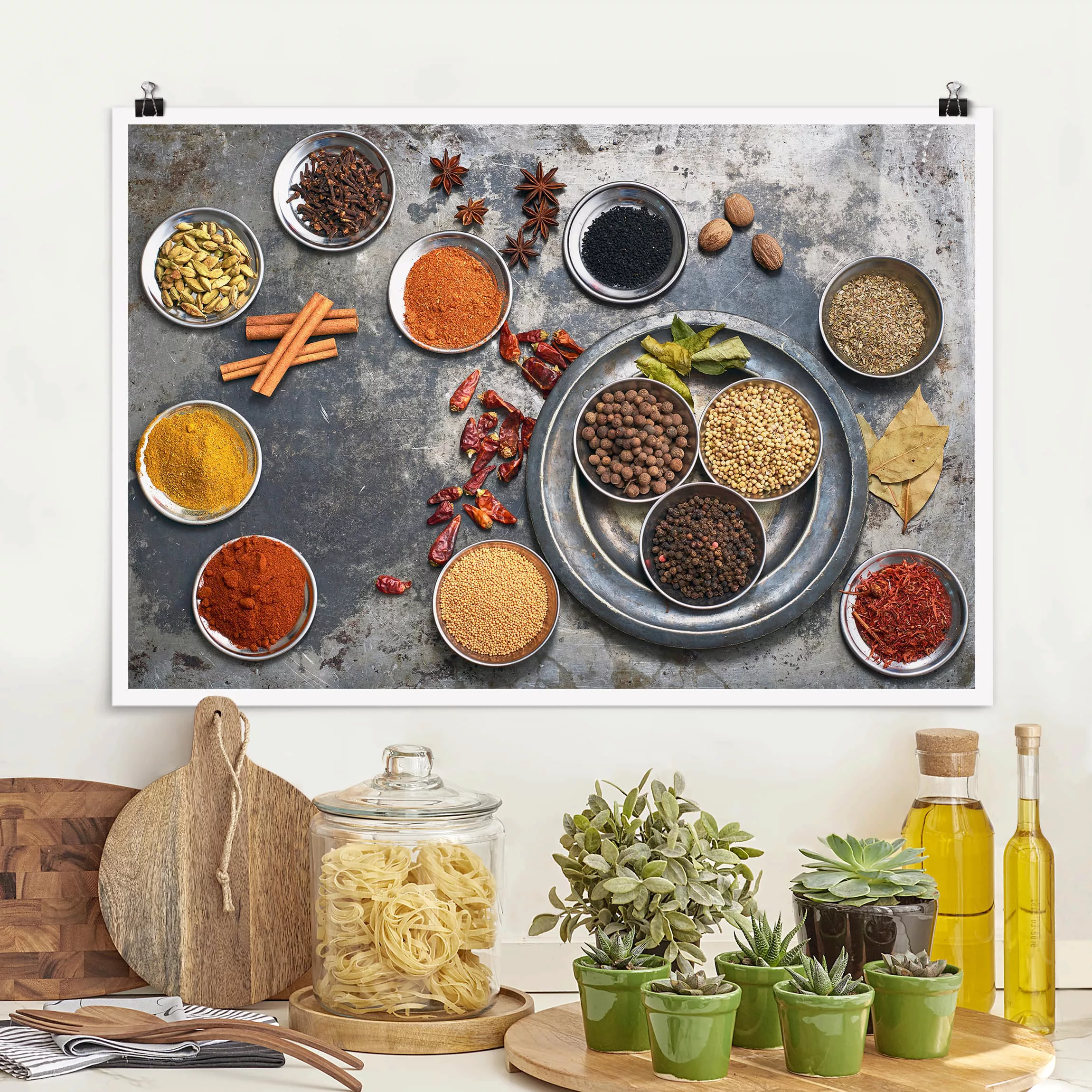 Poster Küche - Querformat Shabby Gewürzplatte günstig online kaufen