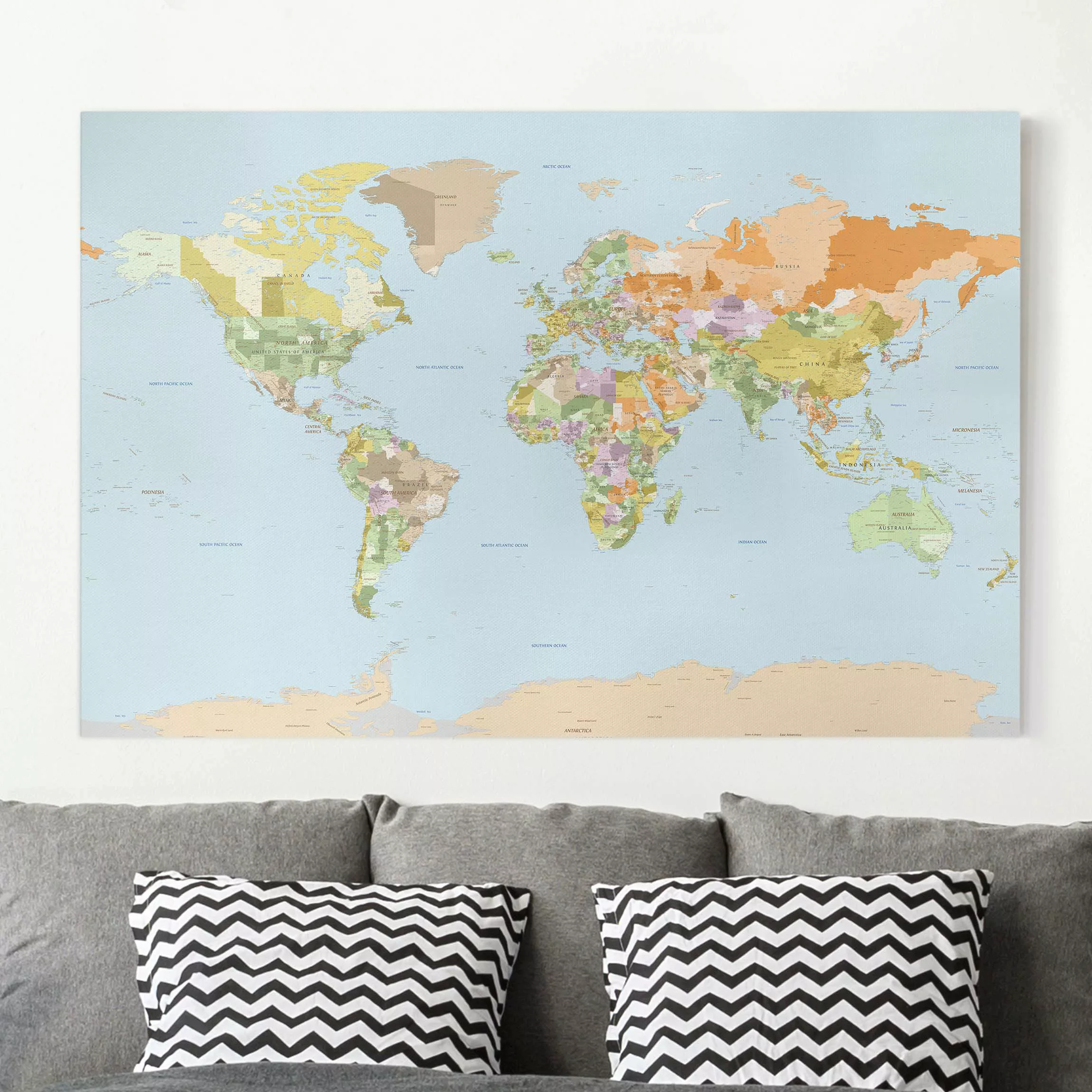 Leinwandbild Weltkarte - Querformat Politische Weltkarte günstig online kaufen