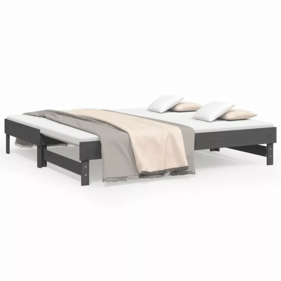 vidaXL Bett Tagesbett Ausziehbar Grau 2x(75x190) cm Massivholz Kiefer günstig online kaufen